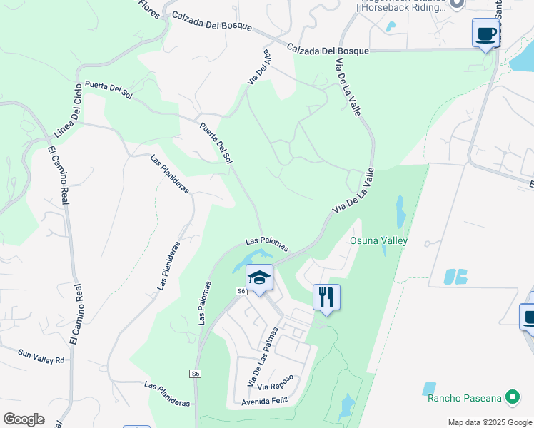 map of restaurants, bars, coffee shops, grocery stores, and more near 15651 Puerta Del Sol in Rancho Santa Fe