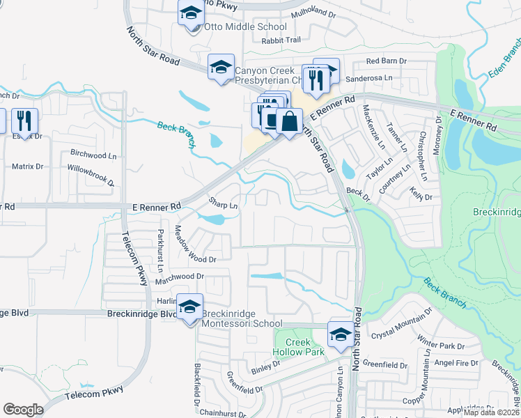 map of restaurants, bars, coffee shops, grocery stores, and more near 3328 Hayley Ct in Richardson
