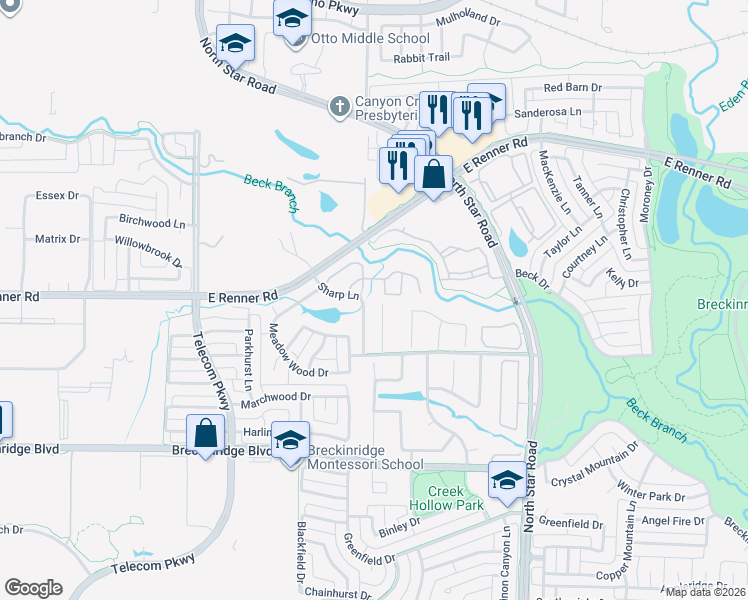 map of restaurants, bars, coffee shops, grocery stores, and more near 3328 Hayley Court in Richardson