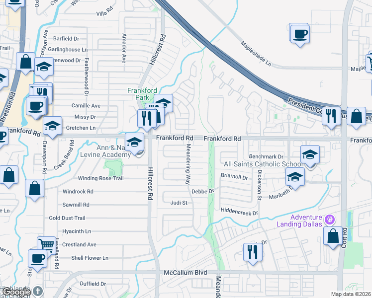 map of restaurants, bars, coffee shops, grocery stores, and more near 7036 Mumford Street in Dallas
