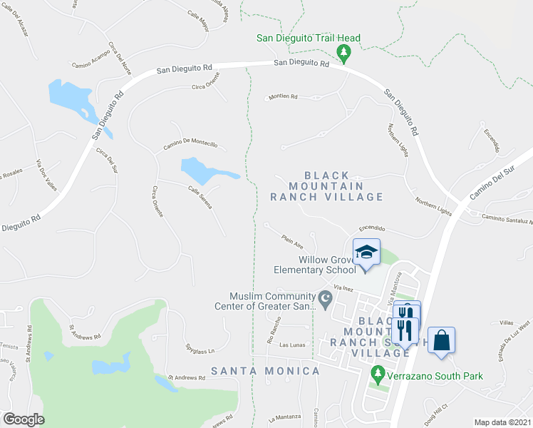 map of restaurants, bars, coffee shops, grocery stores, and more near 7508 Plein Aire in San Diego
