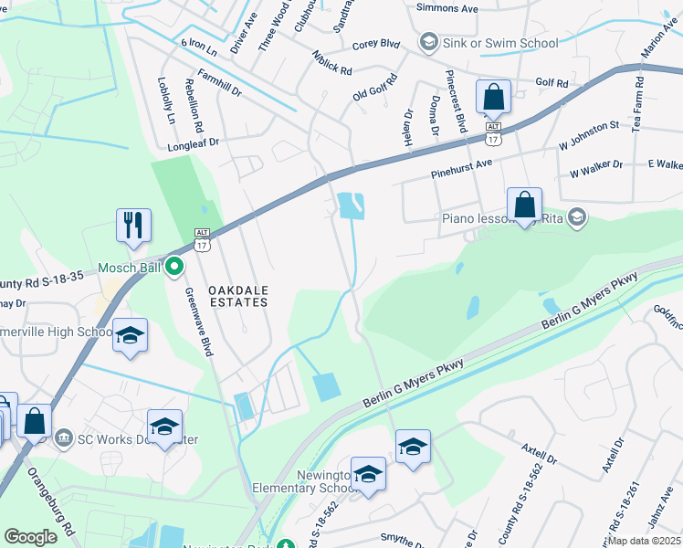 map of restaurants, bars, coffee shops, grocery stores, and more near 136B County Road S-18-706 in Summerville