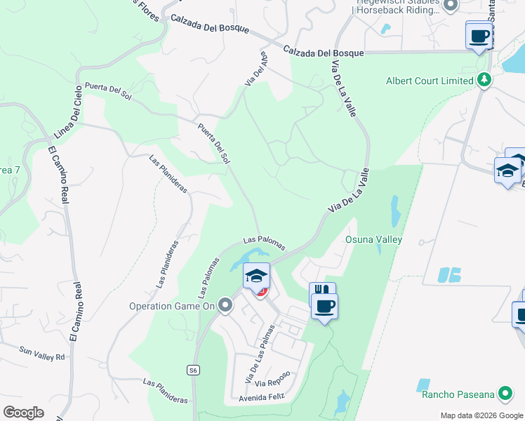 map of restaurants, bars, coffee shops, grocery stores, and more near 15651 Puerta Del Sol in Rancho Santa Fe