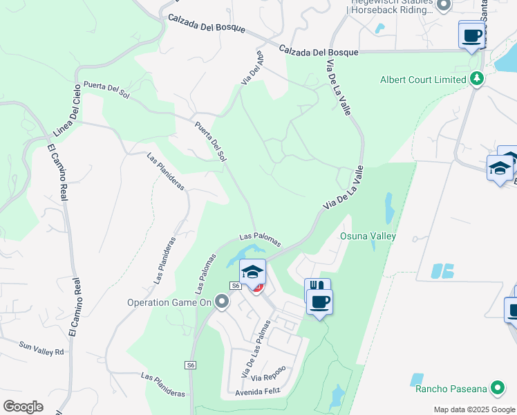 map of restaurants, bars, coffee shops, grocery stores, and more near 15651 Puerta Del Sol in Rancho Santa Fe