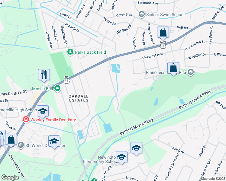 map of restaurants, bars, coffee shops, grocery stores, and more near 136B County Road S-18-706 in Summerville