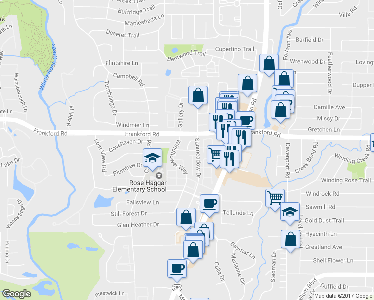 map of restaurants, bars, coffee shops, grocery stores, and more near 5949 Rosebud Drive in Dallas