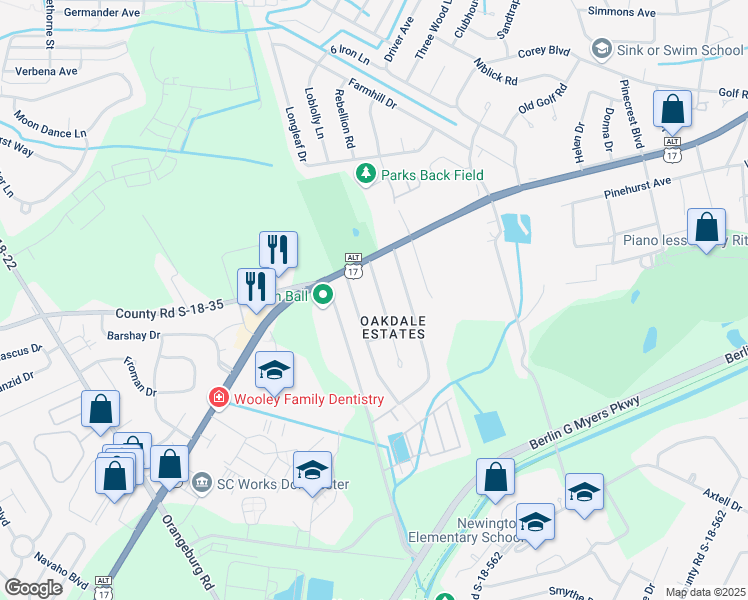 map of restaurants, bars, coffee shops, grocery stores, and more near 110 County Road S-18-427 in Summerville