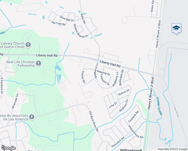 map of restaurants, bars, coffee shops, grocery stores, and more near 108 Wildberry Lane in Goose Creek