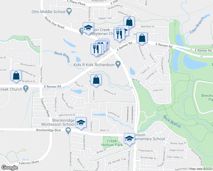 map of restaurants, bars, coffee shops, grocery stores, and more near 4051 Edgewater Court in Richardson