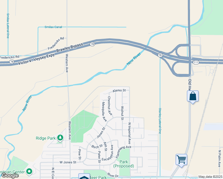 map of restaurants, bars, coffee shops, grocery stores, and more near 1029 Alamo St in Brawley