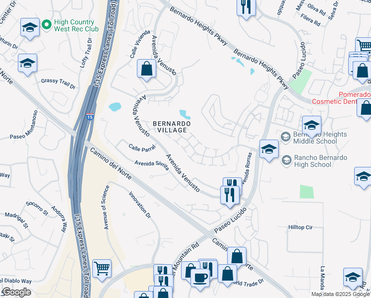 map of restaurants, bars, coffee shops, grocery stores, and more near 11809 Caminito Corriente in San Diego
