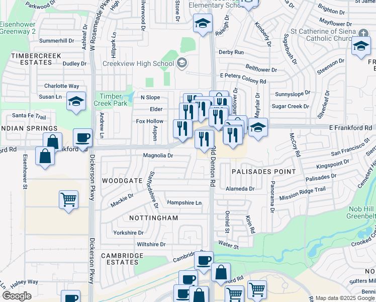 map of restaurants, bars, coffee shops, grocery stores, and more near 1022 Magnolia Dr in Carrollton