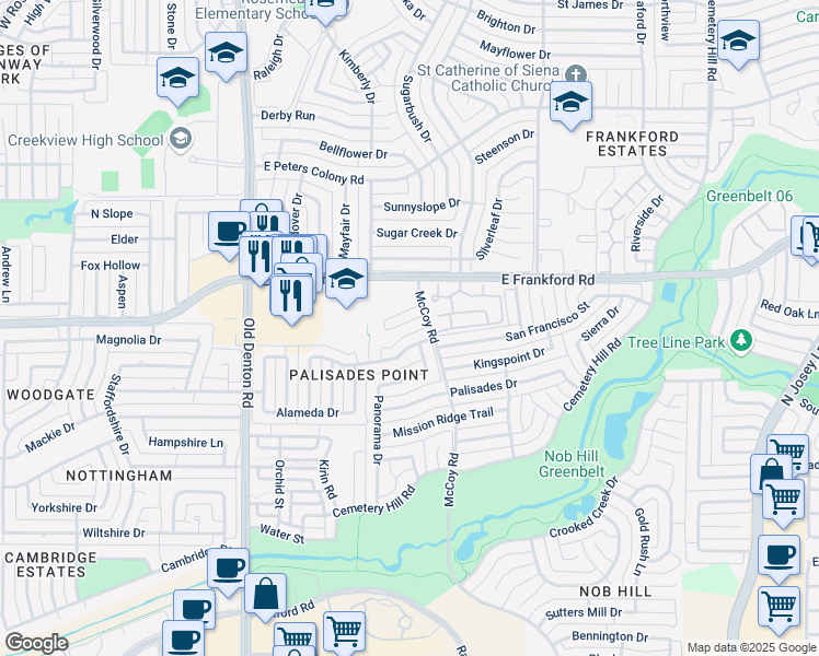 map of restaurants, bars, coffee shops, grocery stores, and more near 1503 Golden Gate Drive in Carrollton