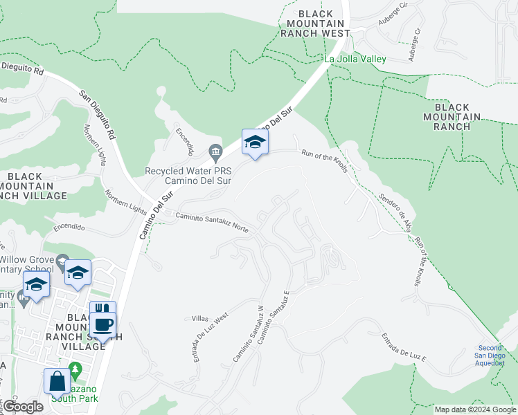 map of restaurants, bars, coffee shops, grocery stores, and more near 8134 Santaluz Village Green North in San Diego