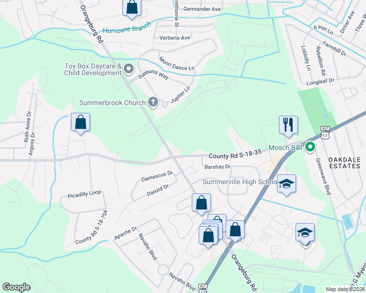 map of restaurants, bars, coffee shops, grocery stores, and more near 628 Orangeburg Road in Summerville