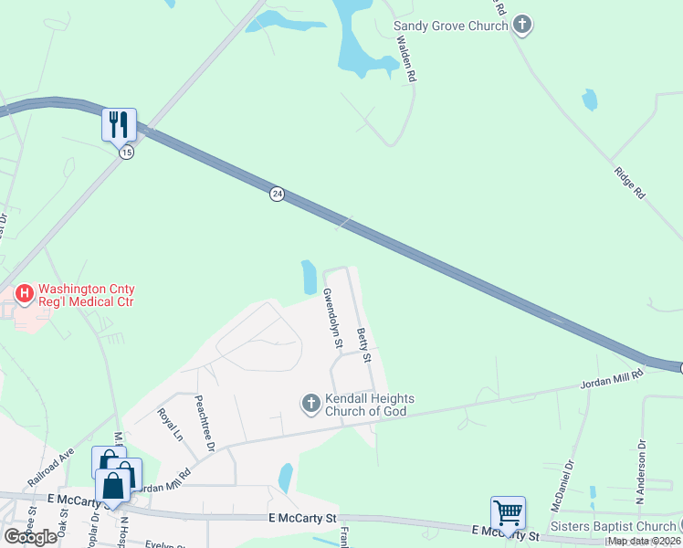 map of restaurants, bars, coffee shops, grocery stores, and more near 834 Gwendolyn Street in Sandersville