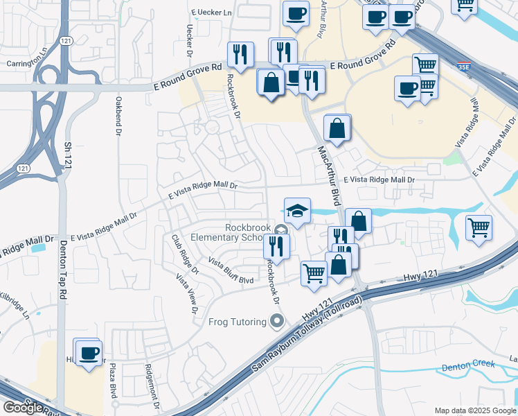 map of restaurants, bars, coffee shops, grocery stores, and more near 2690 Rockbrook Drive in Lewisville