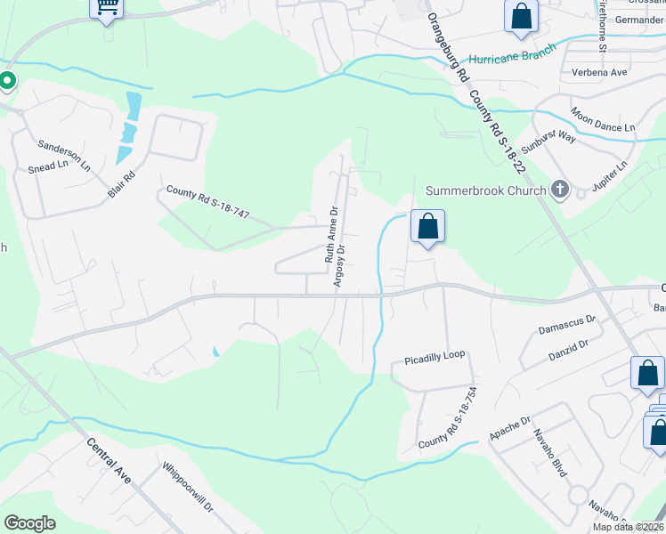 map of restaurants, bars, coffee shops, grocery stores, and more near 109 Ruth Anne Drive in Summerville