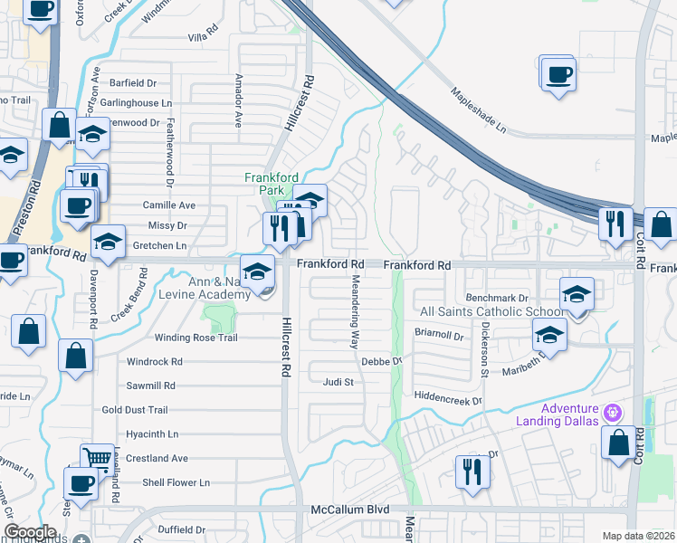map of restaurants, bars, coffee shops, grocery stores, and more near 7036 Mumford Street in Dallas