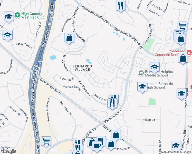 map of restaurants, bars, coffee shops, grocery stores, and more near 11809 Caminito Corriente in San Diego