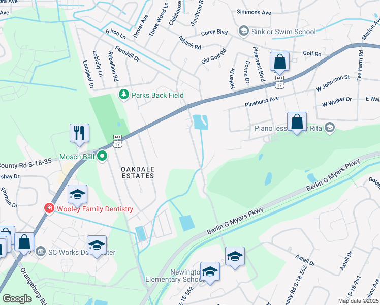 map of restaurants, bars, coffee shops, grocery stores, and more near 128 Luden Drive in Summerville
