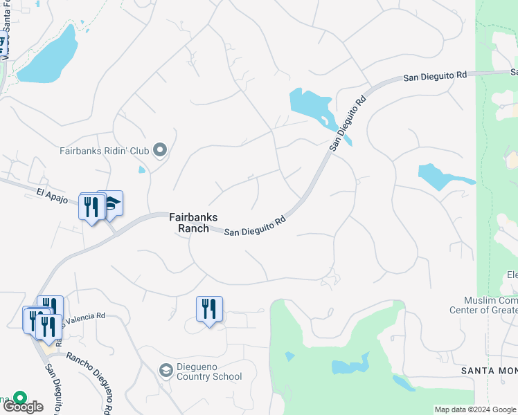 map of restaurants, bars, coffee shops, grocery stores, and more near 6686 Camino Saucito in Rancho Santa Fe