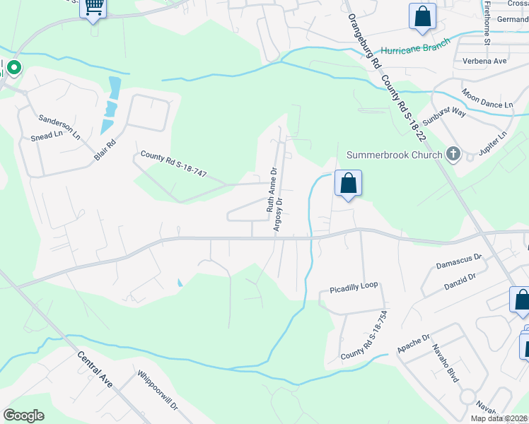 map of restaurants, bars, coffee shops, grocery stores, and more near 109 Ruth Anne Drive in Summerville