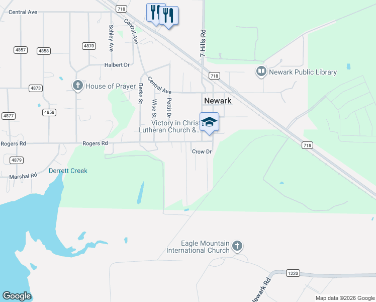 map of restaurants, bars, coffee shops, grocery stores, and more near 116 Deborah Drive in Newark