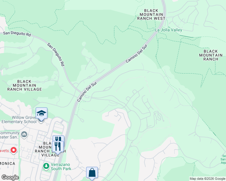 map of restaurants, bars, coffee shops, grocery stores, and more near 8114 Santaluz Village Green North in San Diego