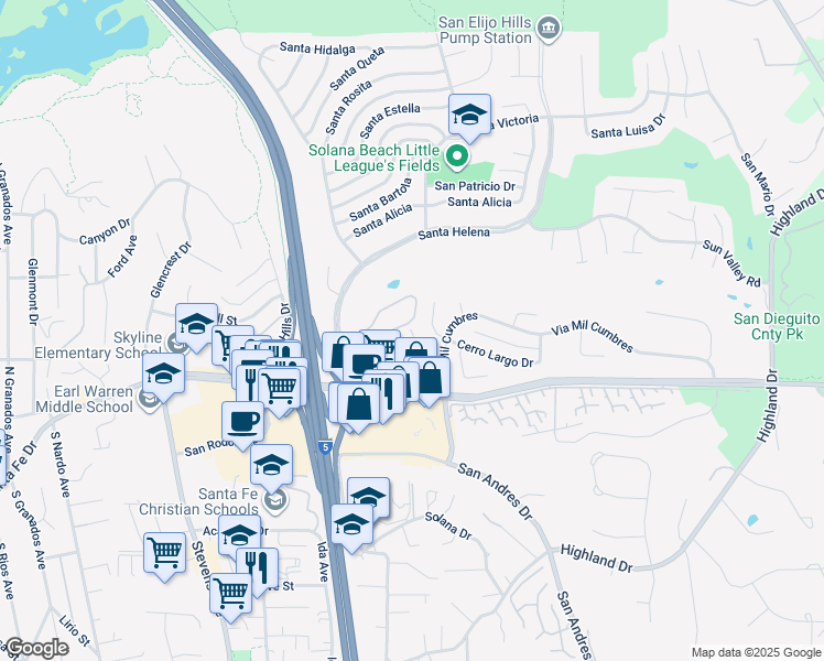 map of restaurants, bars, coffee shops, grocery stores, and more near 930 Via Mil Cumbres in Solana Beach