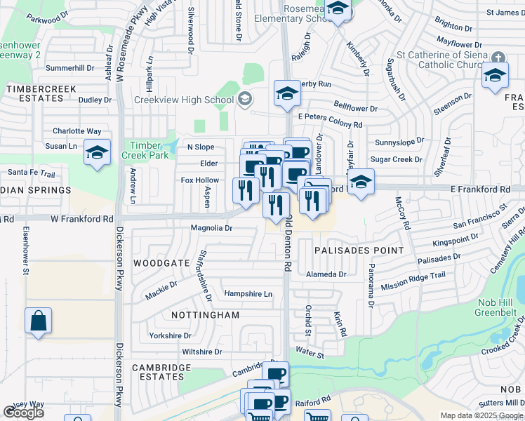 map of restaurants, bars, coffee shops, grocery stores, and more near 1022 Magnolia Drive in Carrollton
