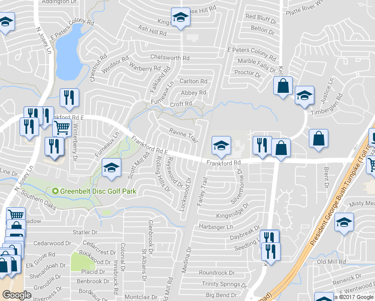 map of restaurants, bars, coffee shops, grocery stores, and more near 2951 Lockwood Drive in Carrollton