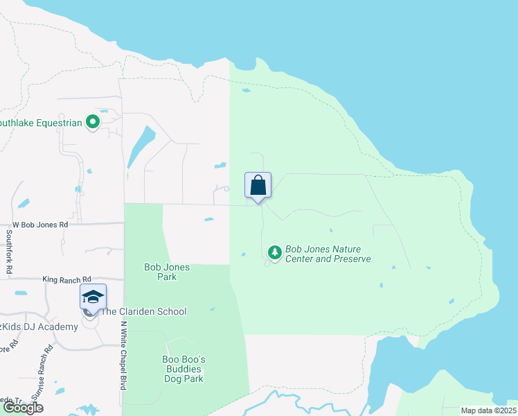map of restaurants, bars, coffee shops, grocery stores, and more near 355 Bob Jones Road in Southlake