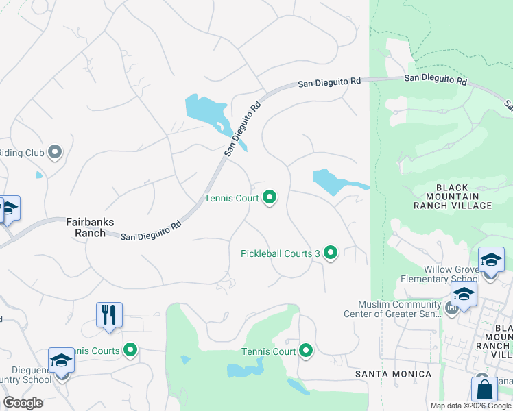 map of restaurants, bars, coffee shops, grocery stores, and more near 17323 Circa Del Sur in Rancho Santa Fe