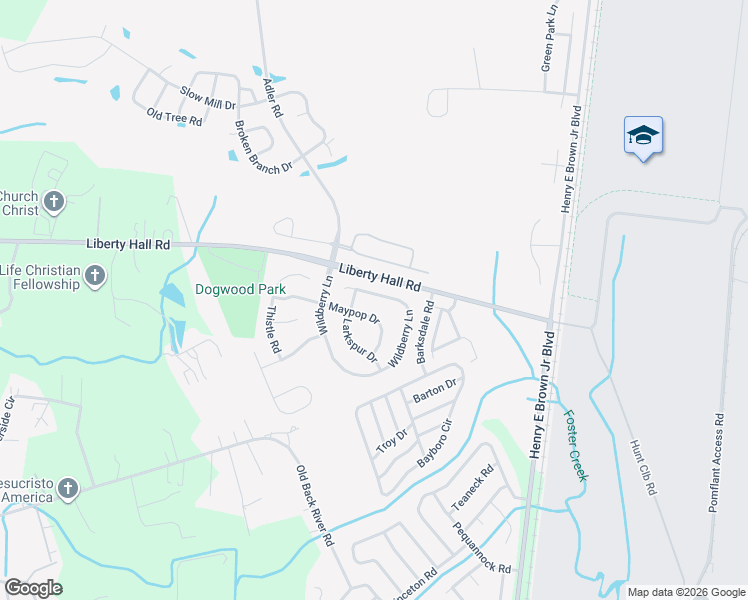 map of restaurants, bars, coffee shops, grocery stores, and more near 206 Wildberry Lane in Goose Creek