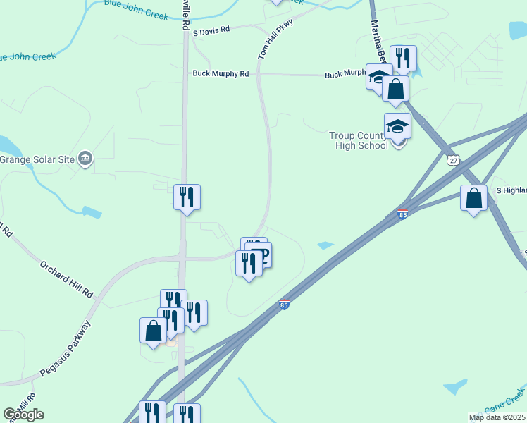 map of restaurants, bars, coffee shops, grocery stores, and more near 2159 Whitesville Road in LaGrange
