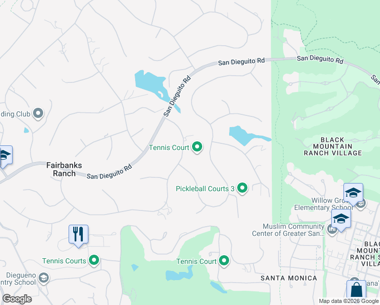map of restaurants, bars, coffee shops, grocery stores, and more near 17323 Circa Del Sur in Rancho Santa Fe