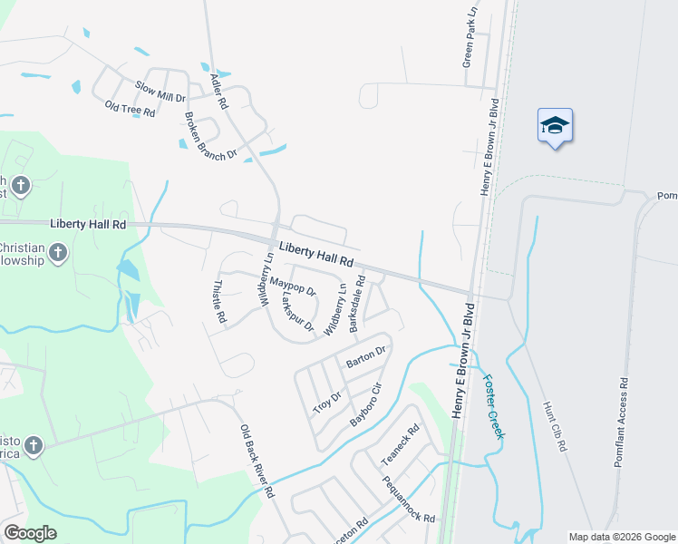 map of restaurants, bars, coffee shops, grocery stores, and more near 206 Wildberry Lane in Goose Creek