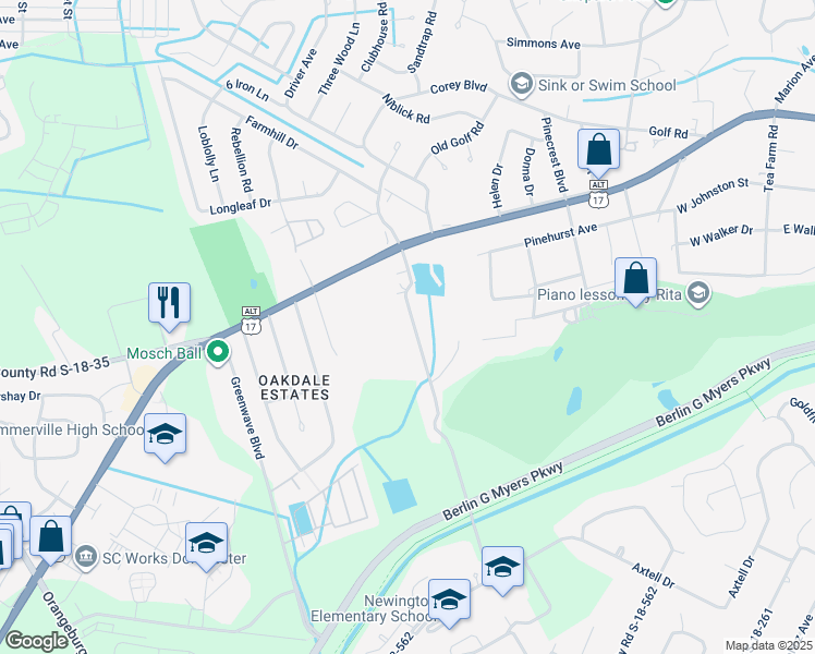 map of restaurants, bars, coffee shops, grocery stores, and more near 120B County Road S-18-706 in Summerville