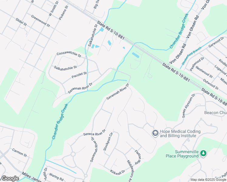map of restaurants, bars, coffee shops, grocery stores, and more near 325 Savannah River Drive in Summerville