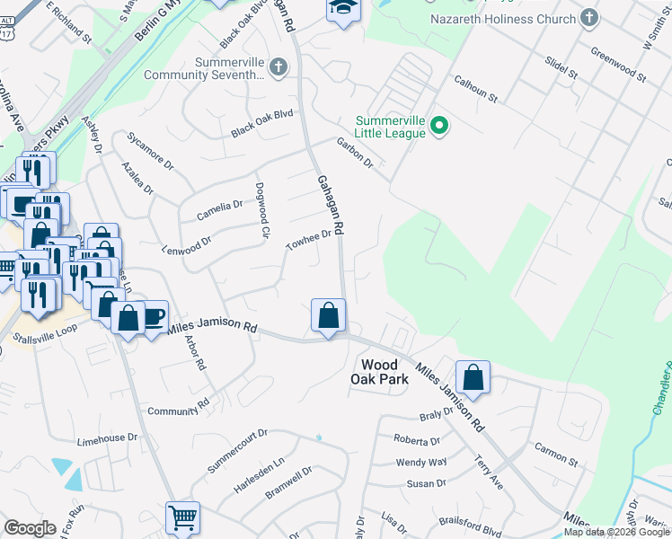 map of restaurants, bars, coffee shops, grocery stores, and more near 742 Gahagan Rd in Summerville