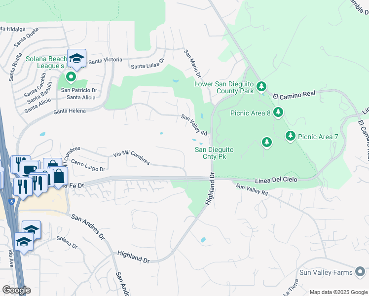 map of restaurants, bars, coffee shops, grocery stores, and more near 334 Loma Larga Drive in Solana Beach