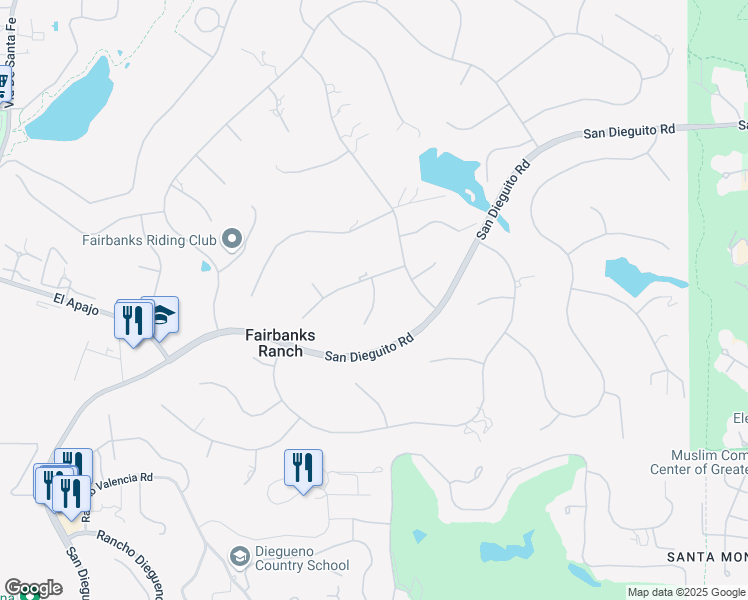 map of restaurants, bars, coffee shops, grocery stores, and more near Camino Saucito in Fairbanks Ranch