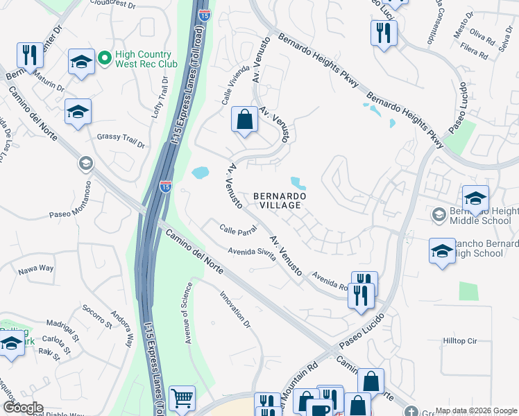 map of restaurants, bars, coffee shops, grocery stores, and more near 11323 Caminito Corriente in San Diego
