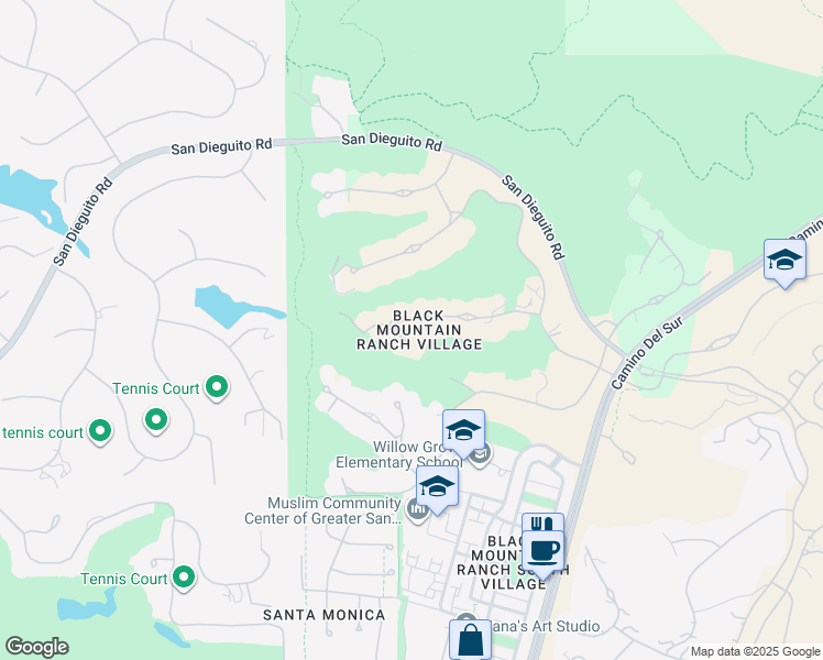 map of restaurants, bars, coffee shops, grocery stores, and more near 7631 Iluminado in San Diego