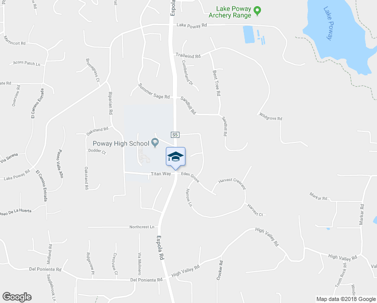 map of restaurants, bars, coffee shops, grocery stores, and more near 14224 Harrow Place in Poway