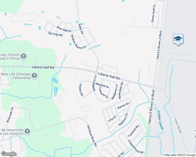 map of restaurants, bars, coffee shops, grocery stores, and more near 197 Wildberry Lane in Goose Creek