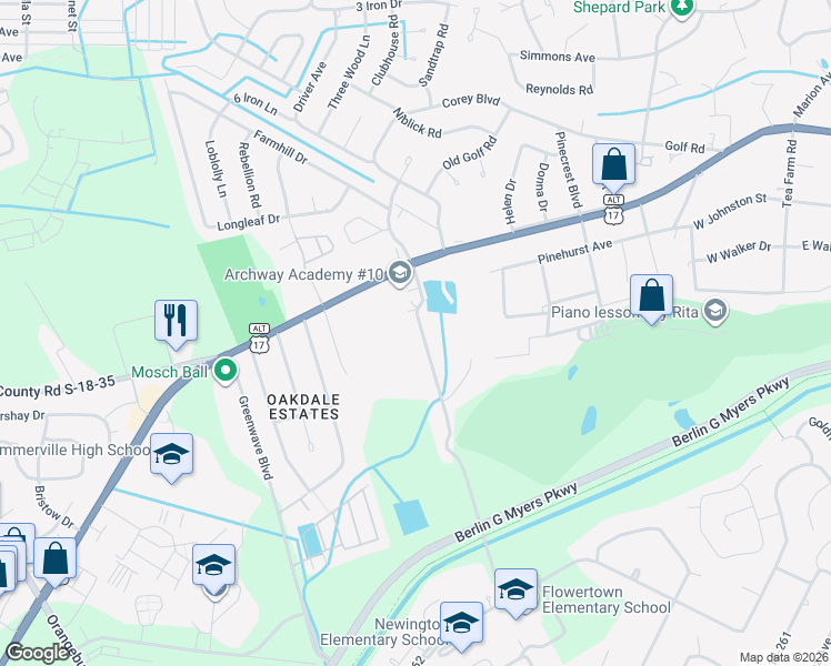 map of restaurants, bars, coffee shops, grocery stores, and more near 116 Luden Drive in Summerville