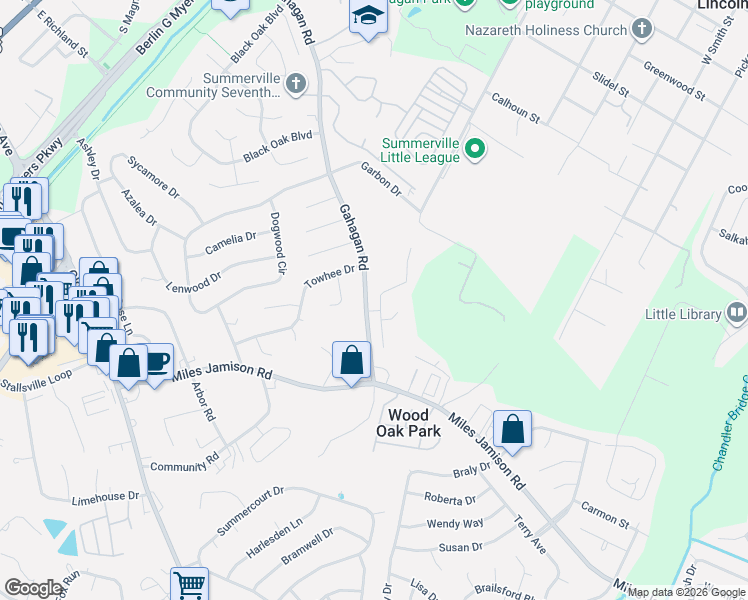map of restaurants, bars, coffee shops, grocery stores, and more near 742 Gahagan Road in Summerville