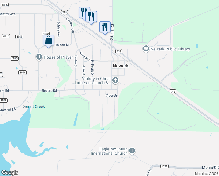 map of restaurants, bars, coffee shops, grocery stores, and more near 505 Rogers Road in Newark